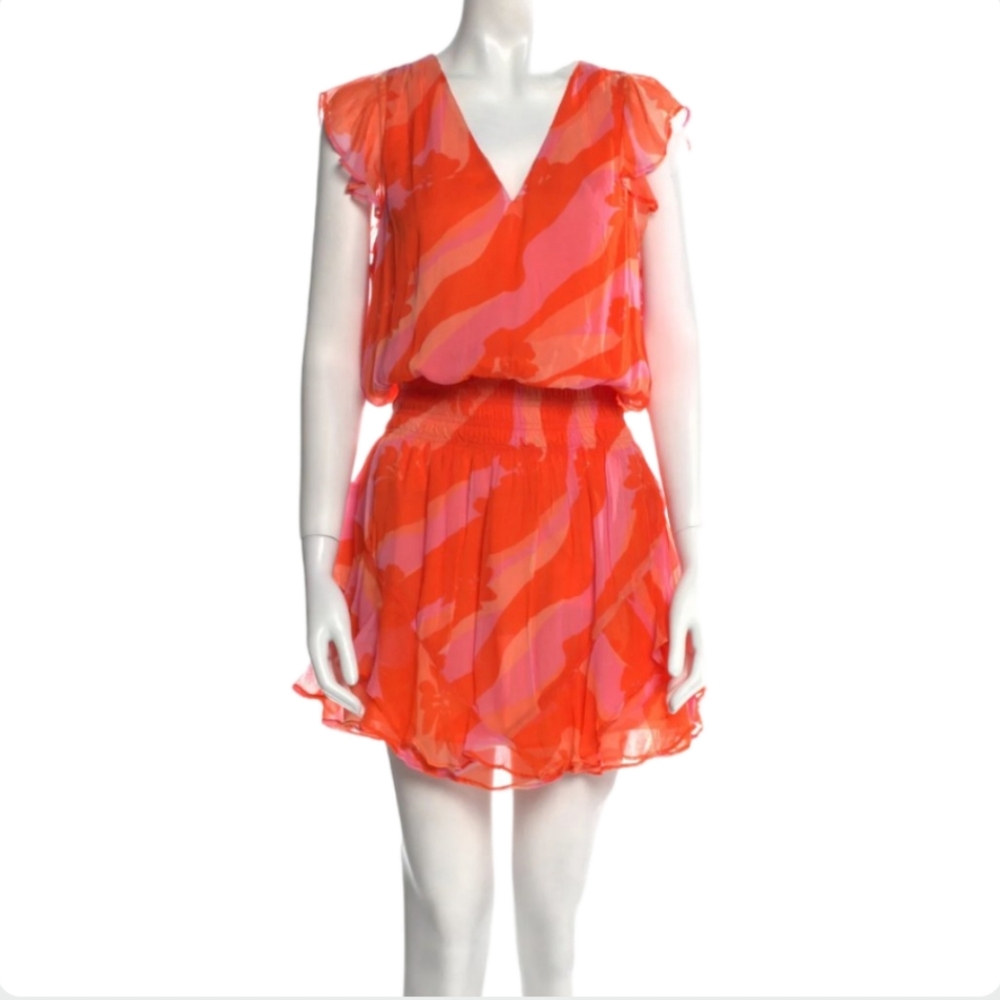 Ramy Brook Orange & Pink Printed Dress | Flowy Summer Mini | Size S